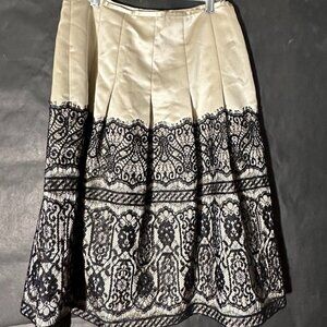 Ann Taylor Cream and Black Lace Midi Skirt